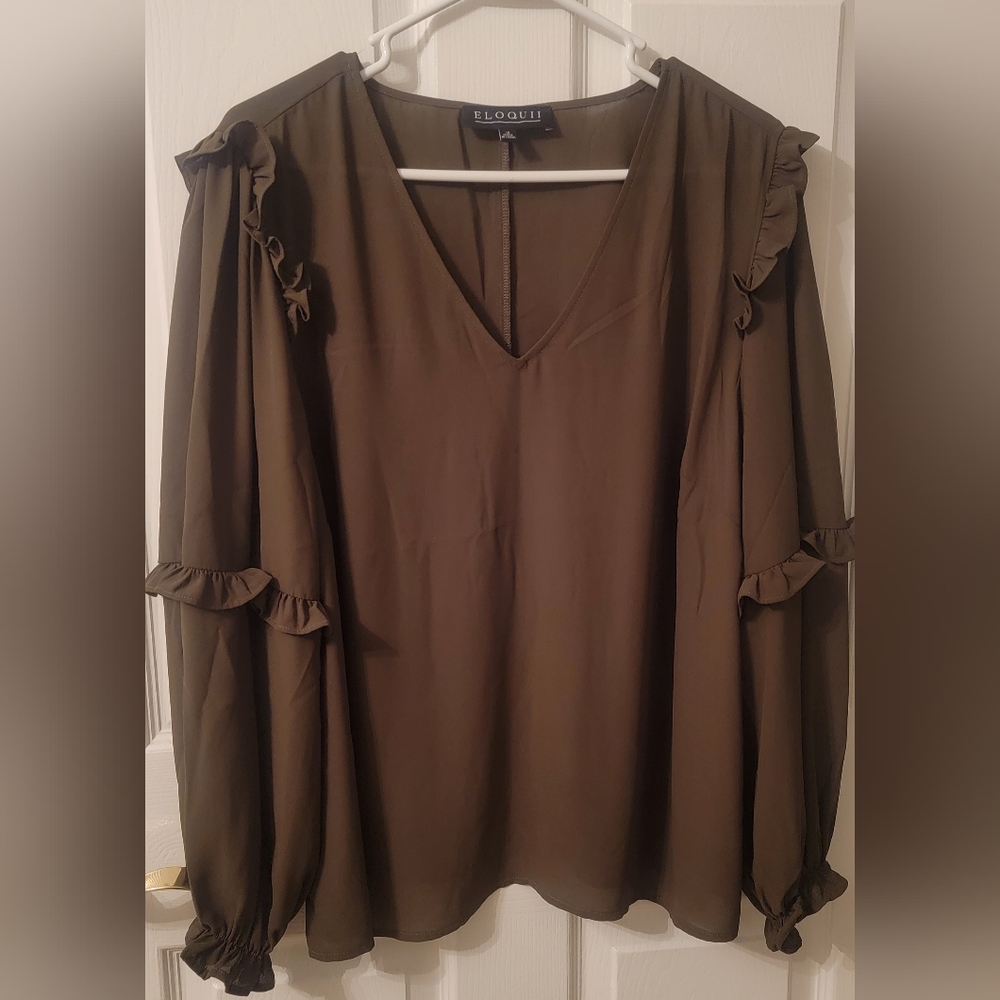 Eloquii V-Neck Ruffled Blouse Size 16